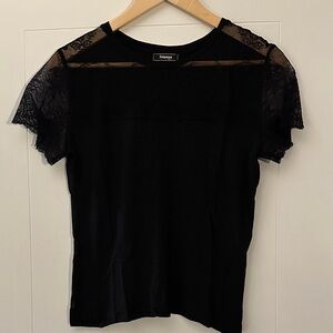 Elegant Black Lace Sleeve Tee